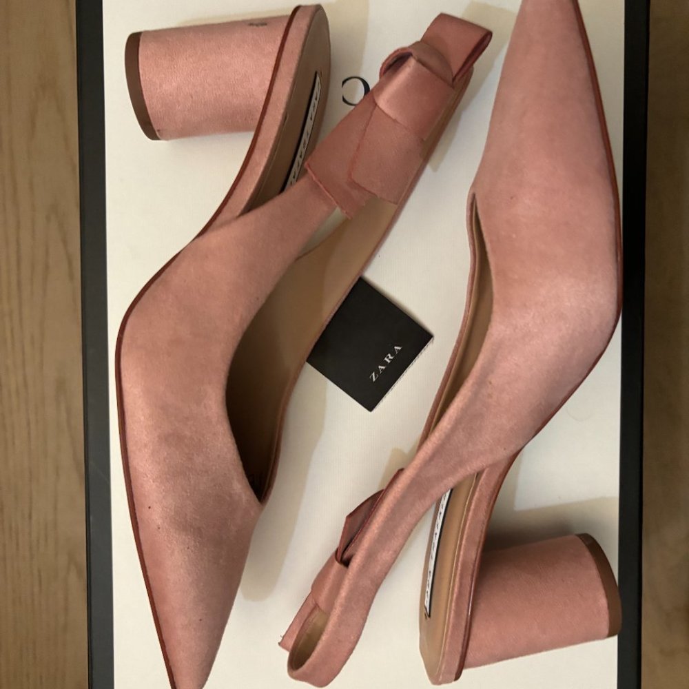 Zara Sling Back Pink Rounded Block Heels, size 9 - Picture 3 of 6